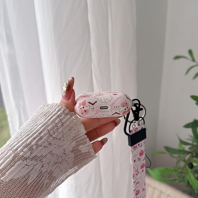 Cute Quirky Pumpkin Ghost Fun Design Air Pod 4th Generation （2024） with Pumpkin Ghost Lanyard Keychain，Unique IMD Process TPU Soft Air Pod 4th Case