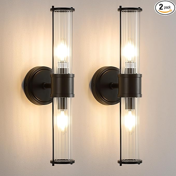 Wall Sconces Set of Two, Black Bathroom Sconces Wall Lighting - Modern Vanity Light Vertical and Horizontal Wall Mount 2-Light Indoor Wall Light for Hallway Living Room(E12 Bulbs Excluded)
