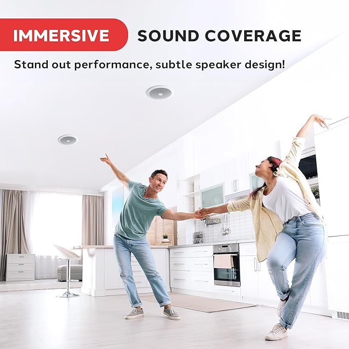 Pyle 8” Ceiling Mount Speakers (Pair)- 2-Way Stereo Speaker System with Easy Install Flush Design - Directable 1” Titanium Dome Tweeter - 55Hz Freq Response for Deep Bass - 300W Peak Power,(White)