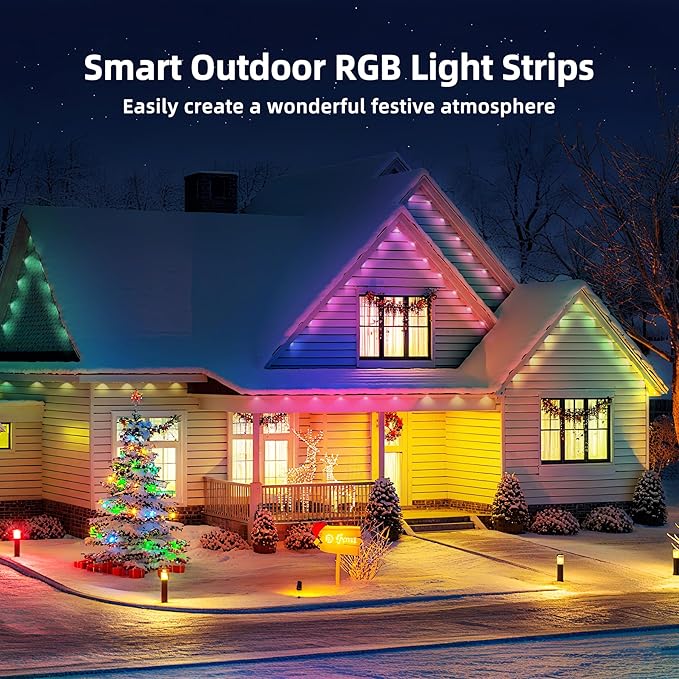 150FT Permanent Outdoor Lights for House,RGB LED Eaves Lights with IP67 Waterprooff, Smart App Remote Control, Music Sync, for Christmas,Daily & Holiday Party Decor