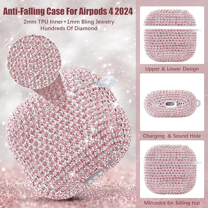 VISOOM Cute Jewelry Case for Airpods 4 Cases 2024 Cover Women, Sparkly Air pods 4 Gen Cases Hard TPU Airpod Case 4th Generation Glitter iPods 4 Cases with Bling Keychain for iPods Earbuds Airpods 4th