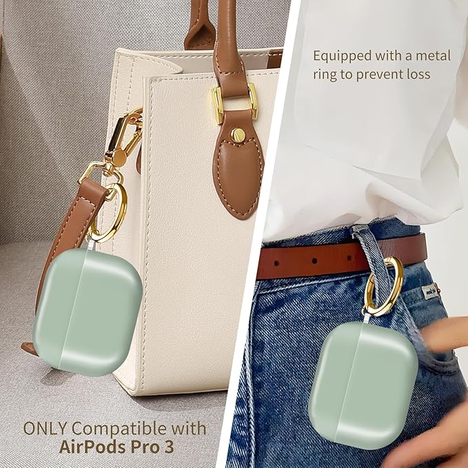 AirPod Pro 3 (2025) Case Cover for Women, Cute Shockproof Protective Case with Gold Round Buckle, Anti-Drop Design Compatible with Apple AirPods Pro 3rd Generation (USB-C Cable) Green