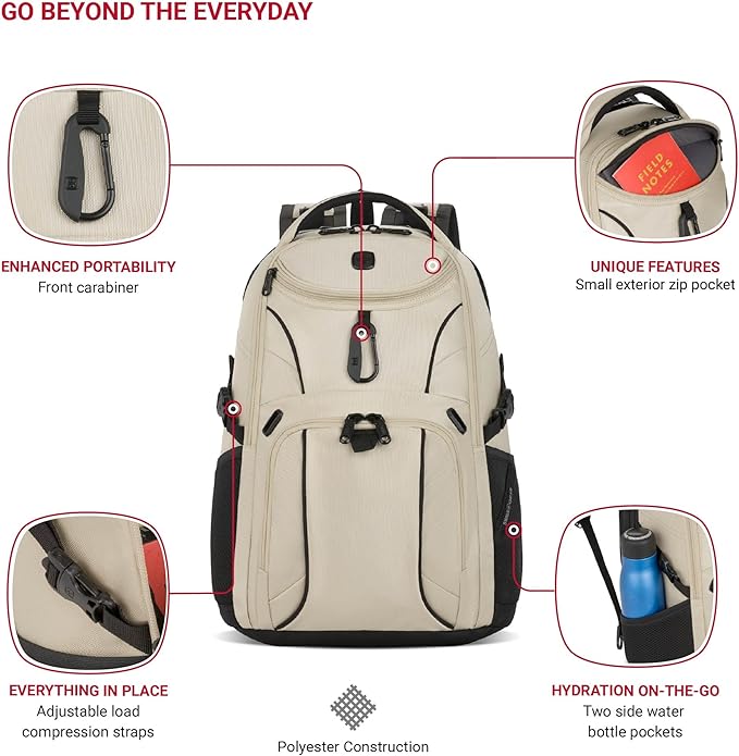 SwissGear 1900 Mini ScanSmart 16-Inch Backpack, Fits Up to 13-Inch Laptop, RFID Protection & ScanSmart TSA-Friendly Compartment, Oatmeal