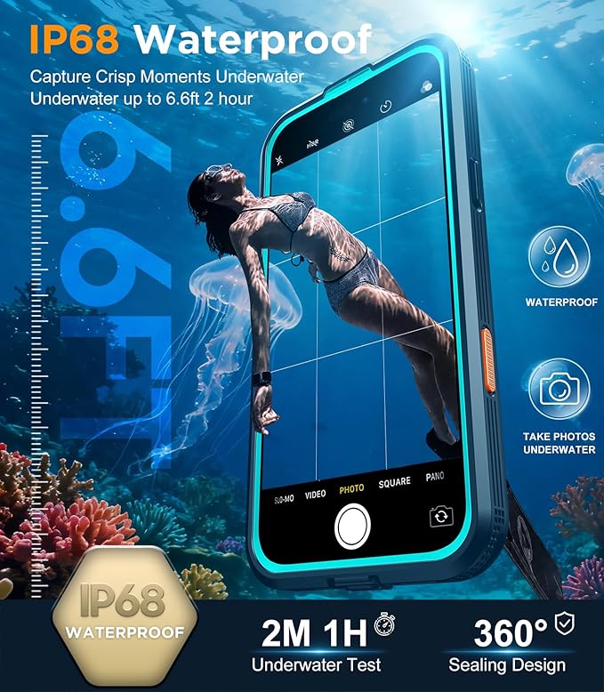 Red2Fire Magnetic for iPhone 16 Pro Case Waterproof, [Built-in Screen Protector][Compatible with MagSafe] [Full Body Shockproof] [Dustproof] Heavy Duty Rugged Phone Cover 6.3" Blue