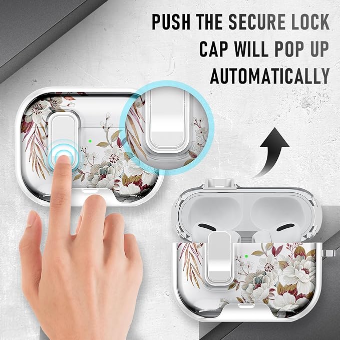 Compatible Airpods Pro 3 Case (2025) with Phone Stand & Cleaner Kit,Cute Flower Print Soft Silicone Lock Clip Apple AirPods Pro 3rd Generation Case, Airpod Pro 3 Cover with Keychain for Women/Girls