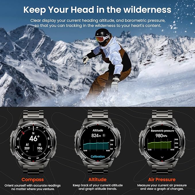 KOSPET Tank T3 Ultra 2 GPS Smart Watch for Men, Extra-Long Battery, Full Stainless Steel Body Rugged Smartwatch with Bluetooth Calling, Pressure&Altitude&Compass, 1.43" AMOLED Display(2 Bands)