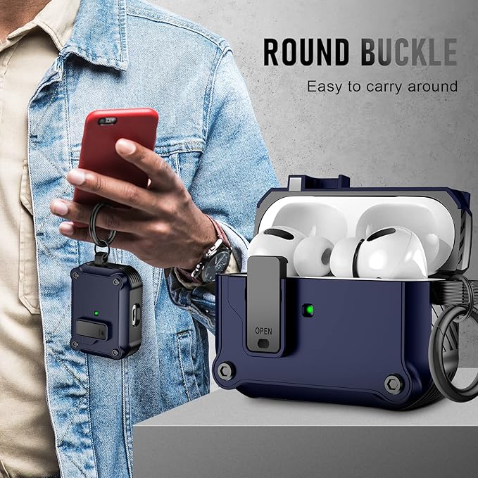 Maxjoy for Airpods Pro 3 Generation Case(2025), Secure Lock Clip Full Body Shockproof Hard Shell Protective Apple for Airpods Pro 3 Case Cover with Keychain Cleaner Kit for Men Women,Blue