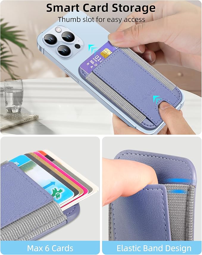 HiWe for MagSafe Wallet, Strongest Magnetic Wallet for iPhone 17/16/15/14/13/12 Series, 7 Cards Holder, Leather Minimalist Slim RFID, 1 Slot, Lavender