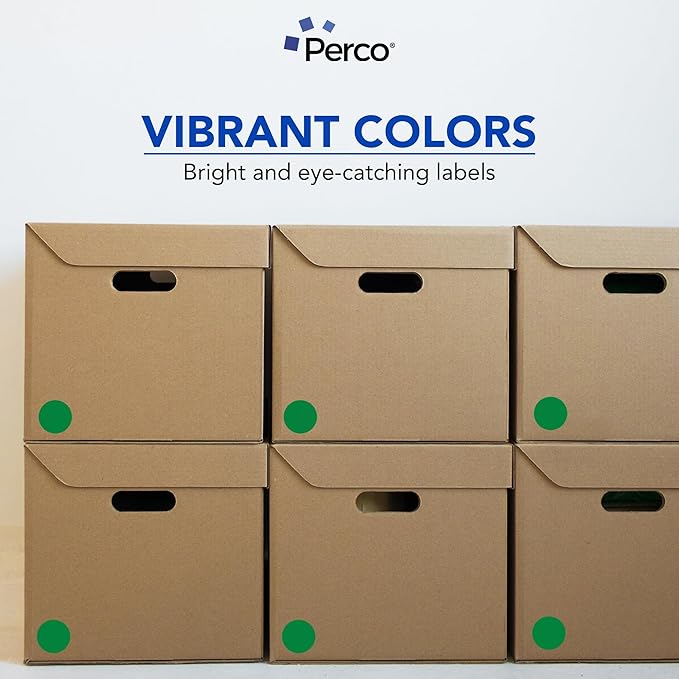Perco Green 2-Inch Round Circle Dot Sticker Labels - Multi-Roll Pack (3 Rolls, 500 Labels Each) - Permanent Adhesive, Vibrant Colors, Strong Hold - Perforated for Easy Use - Made in USA