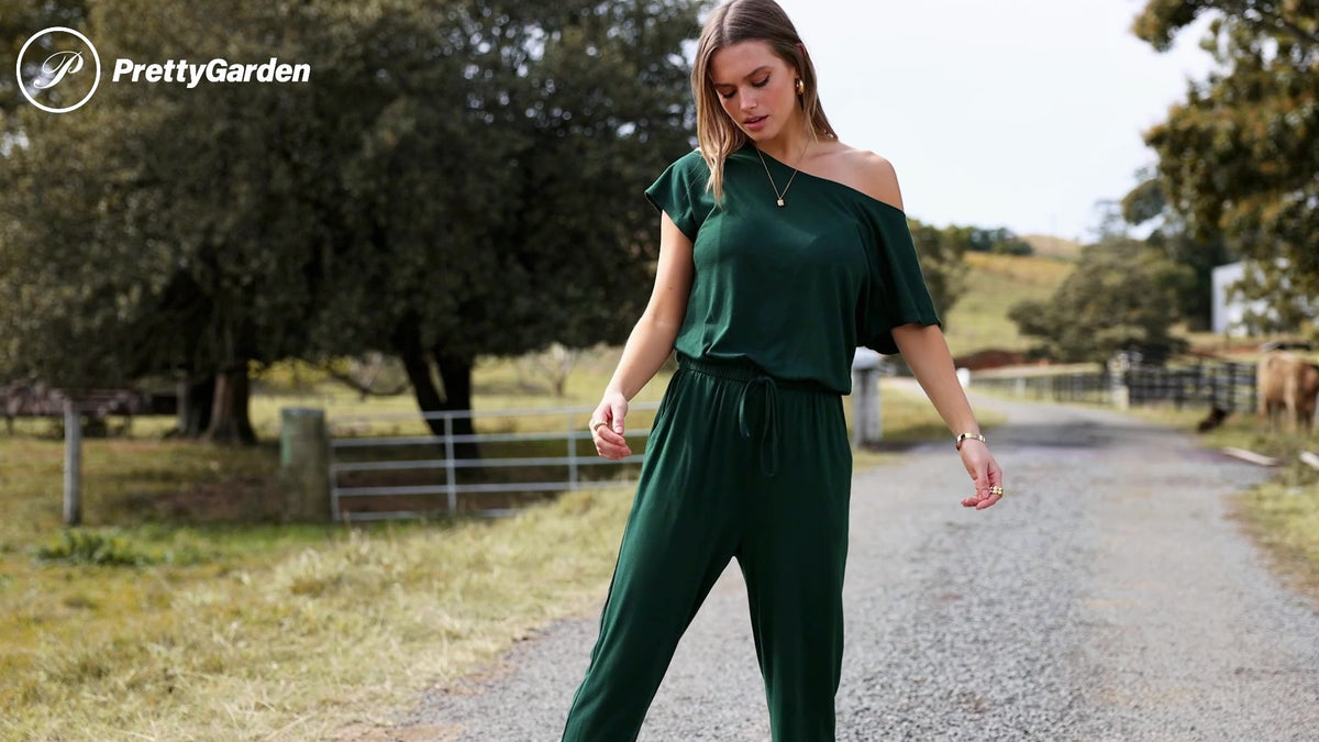PRETTYGARDEN Jumpsuits for Women Summer Off Shoulder Romper