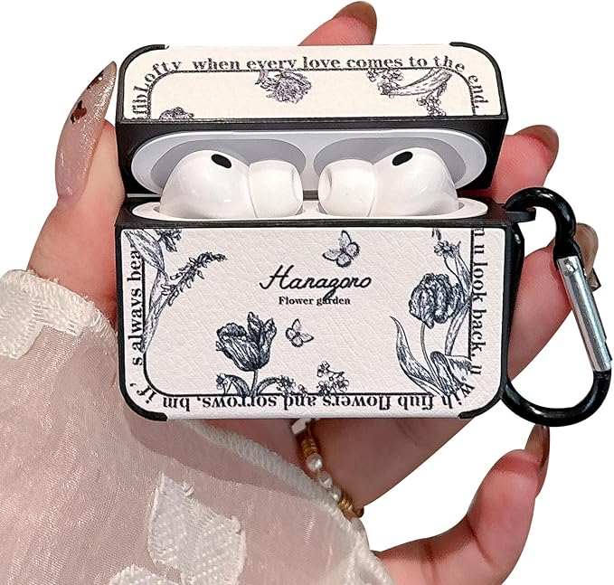 for AirPod Pro 3 Case 2025 for Women Girls Cute Flower Design with Keychain PU Leather Squre Shockproof Protective Cover Compatible with AirPods Pro 3rd Gen Case (Retro Rose White)