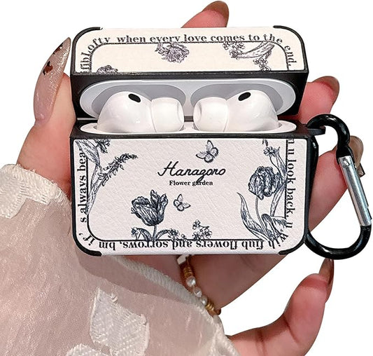 for AirPod Pro 3 Case 2025 for Women Girls Cute Flower Design with Keychain PU Leather Squre Shockproof Protective Cover Compatible with AirPods Pro 3rd Gen Case (Retro Rose White)
