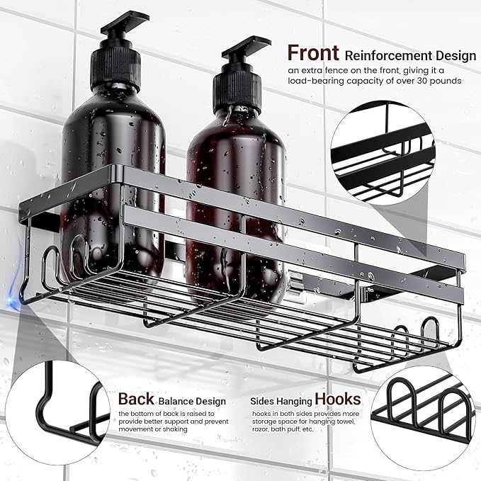 WOWBOX Shower Caddies 6 Pack - Adhesive Hanging Shower Shelf - Bathroom Organizers and Storage, No Drilling Stainless Shower Shelves for Home Decor, Bathroom Accessories (Large)
