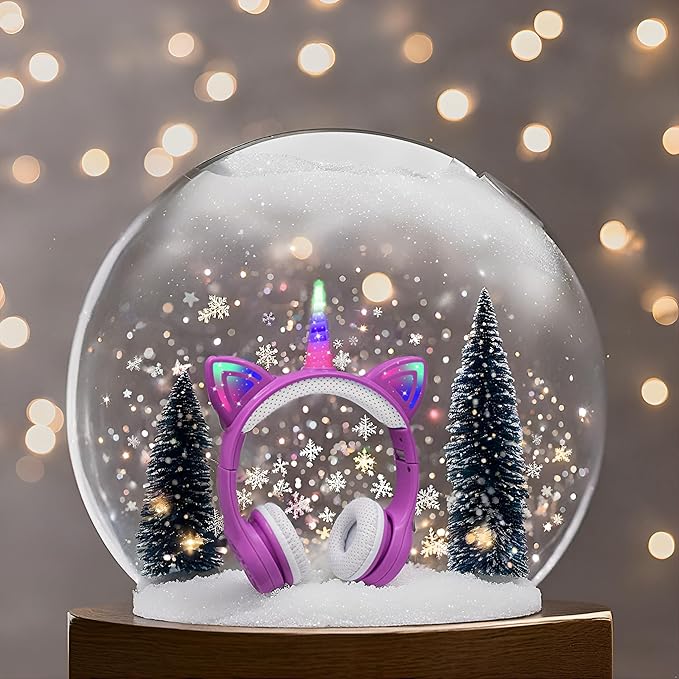Unicorn Kids Headphones, Unicorn Bluetooth Headphone Foldable for Girls Boys Toddlers Tablet School Travel,Light Up Kids Wireless Headphone Birthday Gifts (Dark Purple)