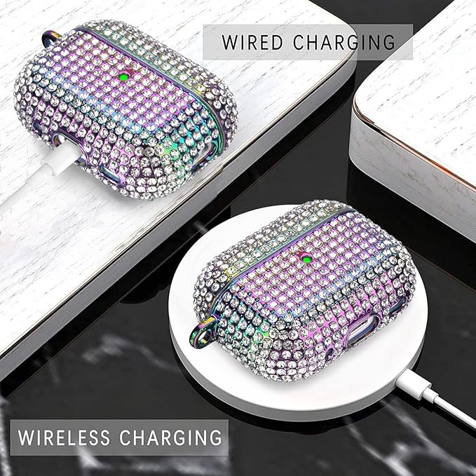 Case for AirPods Pro 2nd Generation, Cute AirPod Pro 2 Protective Cover for Women Girls, Bling Crystal PC Apple Ipods Pro Cases Accessories, Colorful