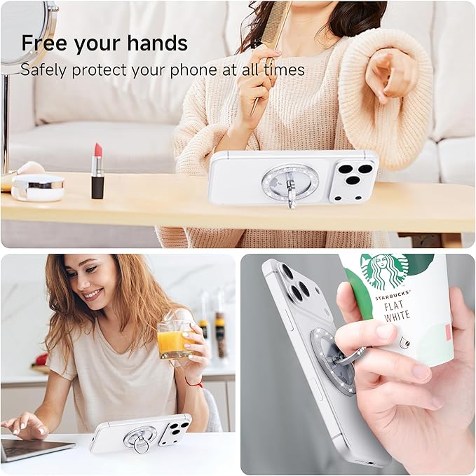 PZOZ Magnetic Phone Ring Holder Stand for Magsafe, Shiny Decorative Ring Clasp with 360° Rotation Finger Ring Kickstand, MagSafe Accessories for iPhone Android Magnetic Phone Case
