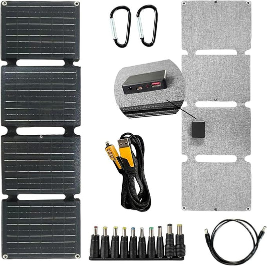 40W Solar Panel Portable Foldable, 4-Fold Solar Charger with USB QC3.0 & DC Outputs, lPx4 Waterproof Solar Panel Charger for Camping, Hiking, Portable Source, Emergency Power Outage