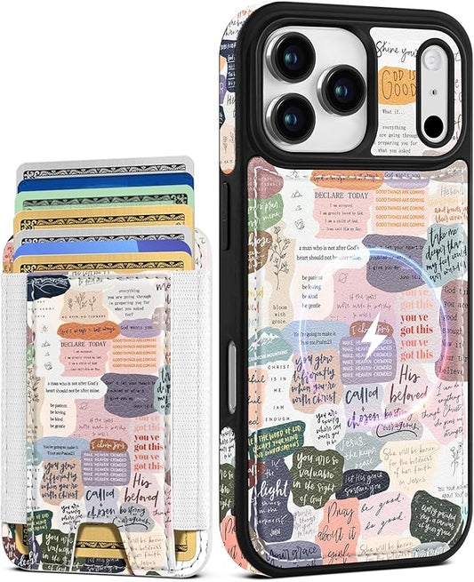 Shorogyt for iPhone 17 Pro Max Case Wallet - Fits 5 Cards, Compatible with Magsafe Detachable Magnetic Credit Card Holder Leather Cardholder Cute Phone Cover Women Girls for Apple 17 ProMax, Collage