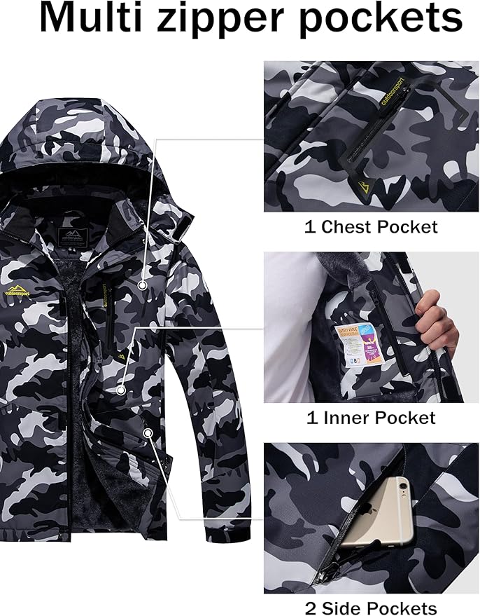 MAGCOMSEN Men's Winter Coats Water Resistant Ski Snow Jacket Warm Fleece Jacket Parka Raincoats With Hood Multi-Pockets