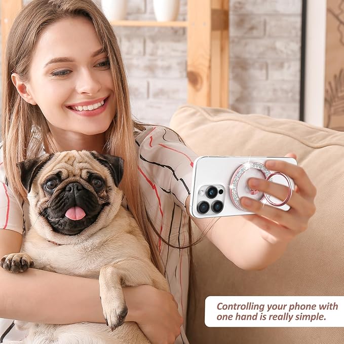 for MagSafe Phone Grip Stand, Magnetic Phone Ring Holder for MagSafe, Magnetic Ring Holder for iPhone. (Glitter Rose Gold)