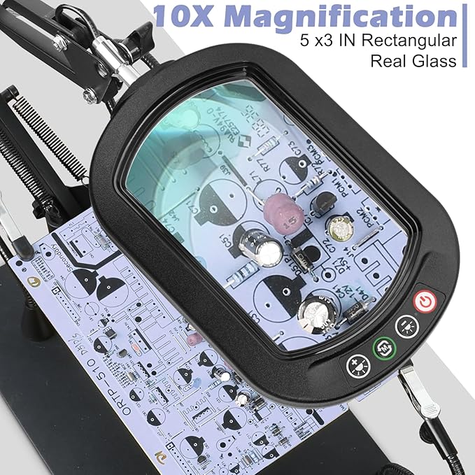 Drdefi Helping Hands Soldering Station, 10X Square Magnifying Glass with Light and Stand, 4 Magnetic Third Hands Soldering Tool, PCB Holder Solder Magnifier Desk Lamp for Soldering Electronic Repair