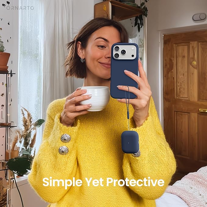 ORNARTO Compatible with AirPods Pro 3 Case 2025, Full Protective Hybrid Silicone for AirPods Pro 3rd Generation Case, Front LED Visible Skin Cover-Storm Blue