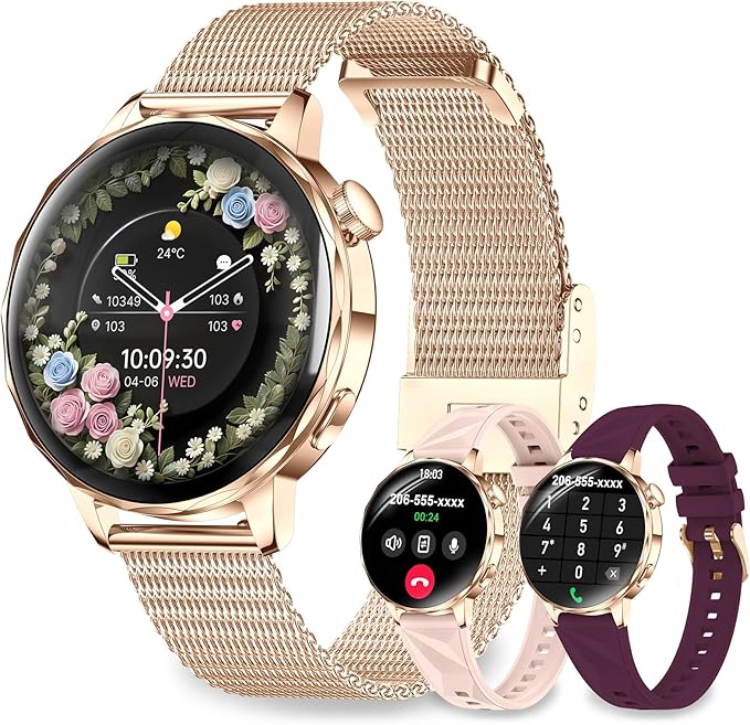 Smart Watches for Women, 1.27'' Smartwatch (Answer/Make Calls) Compatible with iPhone/Android Phones, IP68 Waterproof Fitness Tracker Watch with Sleep Monitor,100+ Sports Modes (Rose Gold)