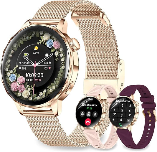 Smart Watches for Women, 1.27'' Smartwatch (Answer/Make Calls) Compatible with iPhone/Android Phones, IP68 Waterproof Fitness Tracker Watch with Sleep Monitor,100+ Sports Modes (Rose Gold)