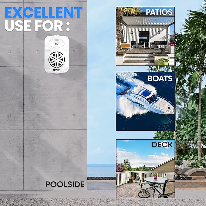 Pyle 4” Outdoor Speakers, 2-Way Bluetooth Waterproof Speaker System with Polymer Tweeter, Heavy-Duty ABS Build, Bluetooth Speakers with Wireless Streaming for Patio, Pool, Deck, or Boat, White, 2-Pack