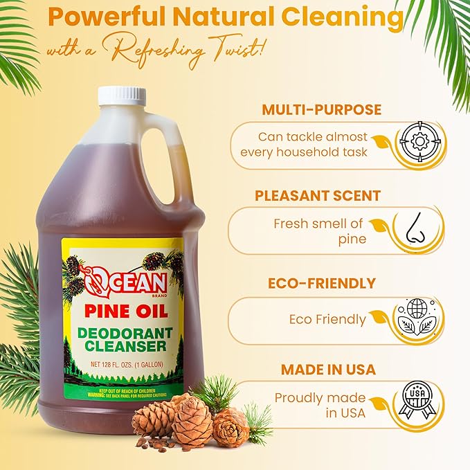 Ocean Pine Oil Cleaner Concentrate, 65% Pine Oil Deodorizer, All-Purpose Household Cleaner for Floors, Kitchen, Bathroom, Laundry, Grease & Odor Removal (1, 128 fl oz)