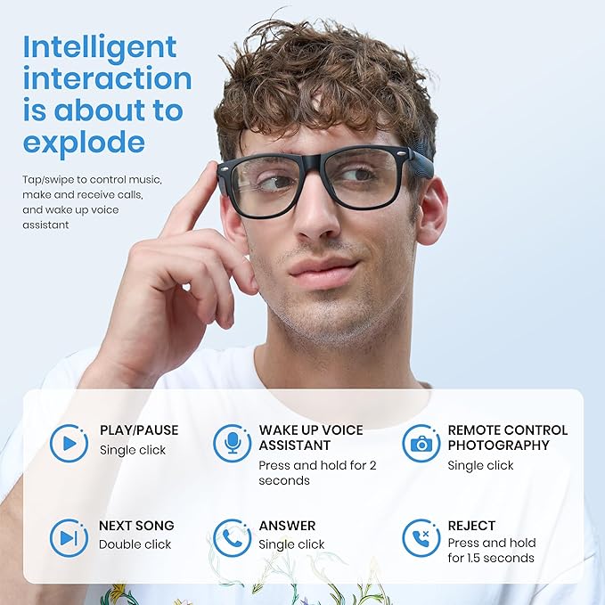 Cyxus AI Smart Photochromic Glasses, Meeting Transcription & Summaries 144 Language Translator 11h Playtime Voice Control HD Calls Business Travel AI8284