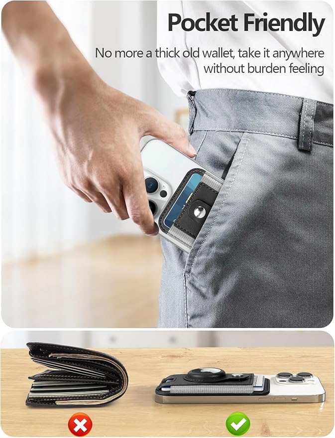 ExtreLife For Magsafe Wallet with Airtag Holder, 6-Card Holder, Stronger Magnetic Card Holder for iPhone 17/16/15, iPhone 14/13/12 Series, Mag Safe Wallet, RFID Blocking, Not included Airtag, Black