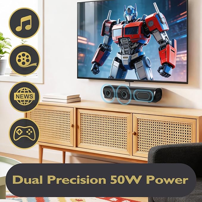 LEMEGA Edge X1 2.0 Soundbar for TV with HDMI ARC, 50W RMS Powerful Speaker, Bluetooth Streaming, Optical, AUX & USB, Compact Wall-Mountable Sound Bar for Gaming and More