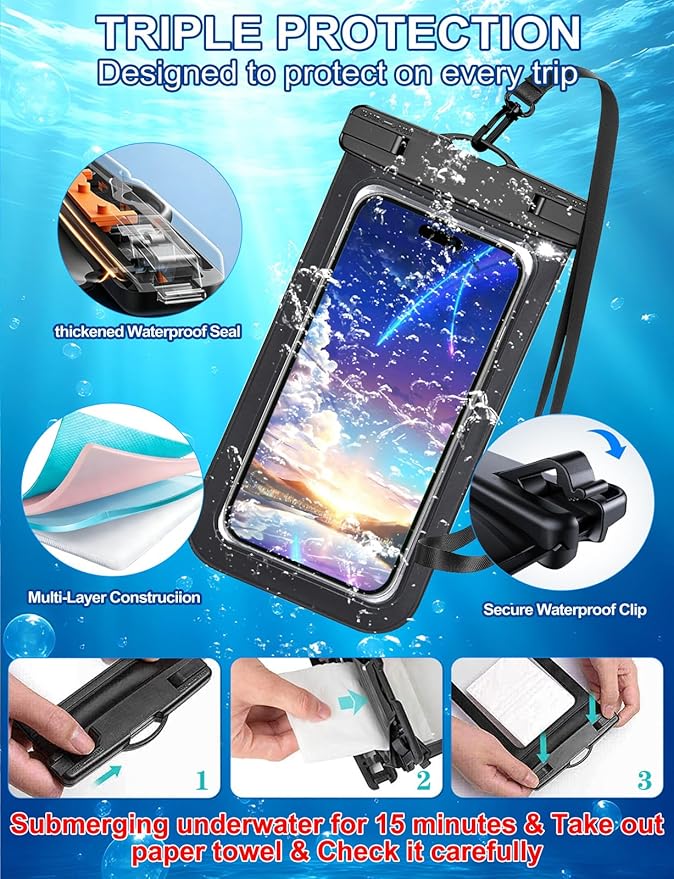 Famoby Up to 8.3" 10 Pack Multicolor Universal Waterproof Phone Pouch, Large Phone Waterproof Case Dry Bag, Protection Level: IP68, Outdoor Sports for Apple iPhone,Samsung,and More, Multicolor 10 Pack