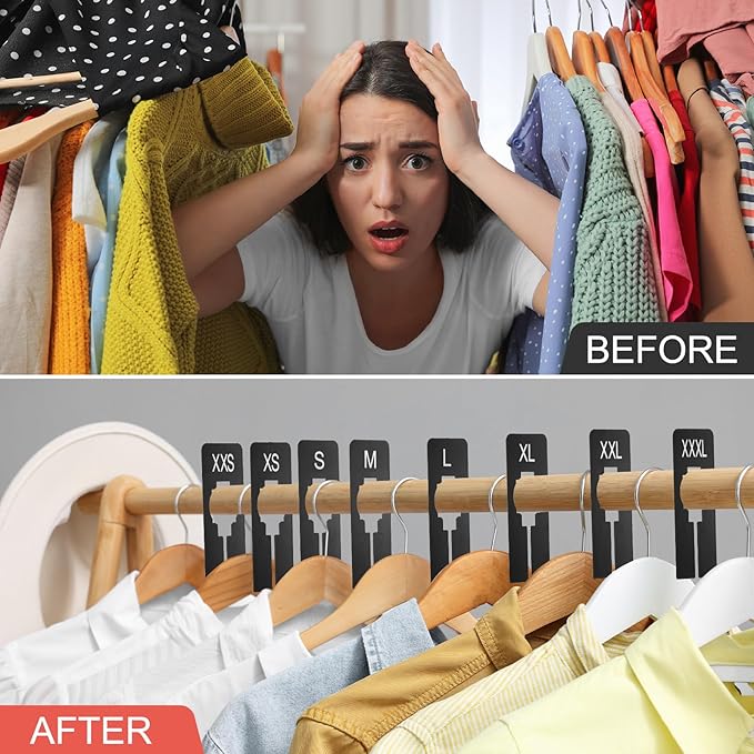 uxcell Clothes Dividers,16 Pack Rectangle Closet Rack Dividers Clothing Rack Size Dividers Blank Labels with 8 Size Reusable for Hanging Clothes Sorting Size, White/Black
