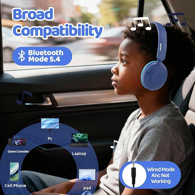 MIDOLA Kids Bluetooth Headphones Active Noise Cancelling Lightweight Wireless Headphone for Kid Volume Limited 85/94dB Foldable Over-Ear Headset with Mic,68 Hours Playtime,for Toddler Child Blue