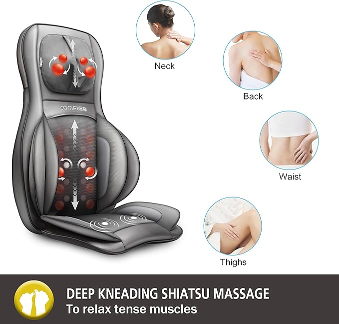 COMFIER Massager Chair with Heat, Shiatsu Neck Back Massager Portable with Compress & Rolling,Massage Chair Pad for Full Back,Christmas Gifts for Dad Mom Women Men