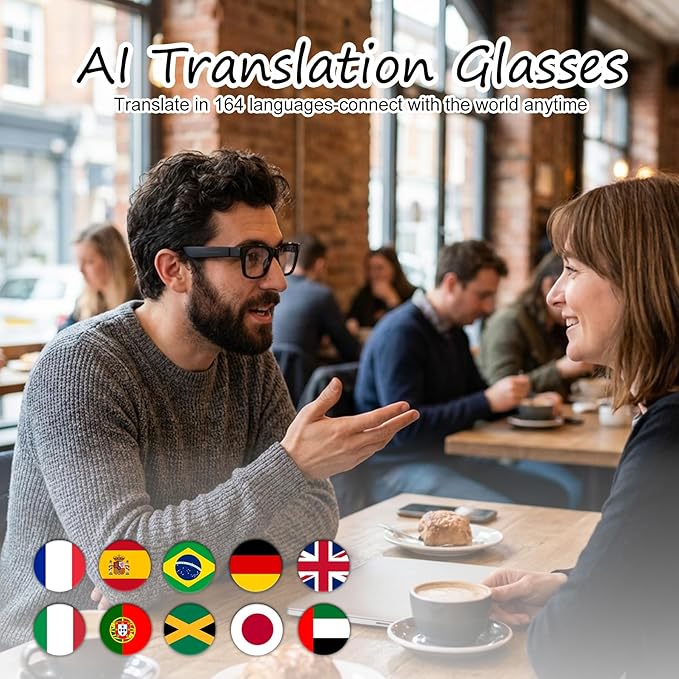 AI Smart Glasses with Color-Change Lenses Bluetooth Glasses for Men Women with Translation 160+Languages Voice Assistant Translator Glass for Meeting,Travel (Sunglasses Lenses)