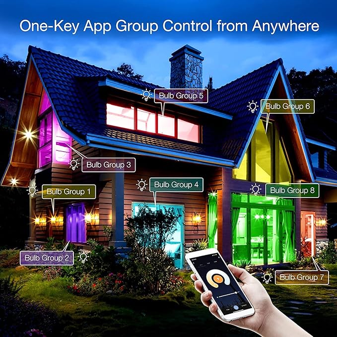 phopollo Smart Light Bulbs, RGBCW WiFi Multicolor Led Light Bulbs Compatible with Alexa & Google Home Assistant, A19 E26 9W 60W Equivalent 800Lumen, App Control, No Hub Required, 12 Pack
