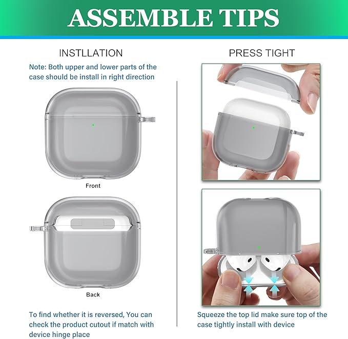 for AirPods 4th Generation Case Cover 2024, Military-Grade Shockproof, Soft TPU Highly Transparent Anti-Yellowing for AirPods 4 Case with Cleaning Kit & Cute Round Buckle, Clear Black
