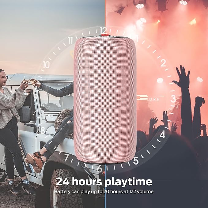 Monster S310 Upgraded Bluetooth Speaker, Portable Bluetooth Speaker, 30W True Wireless Stereo Pairing Deliver Dynamic Sound, IPX6 Waterproof, 24H, for Family Outdoor Pink
