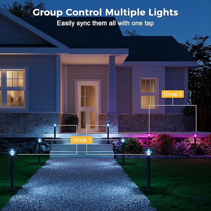 XMCOSY+ Smart Solar Lights Outdoor with Motion Sensor, 150LM APP Control RGBCW Color Changing Solar Garden Lights for Yard Pathway Landscape, Compatible with Alexa, Waterproof, 6 Pack