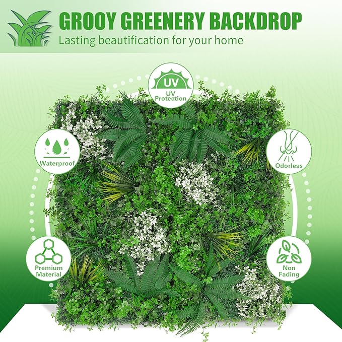 20"X20" Artificial Grass Wall, 12PCS Boxwood Panels UV-Protected Faux Grass Backdrop Wall,Greenery Privacy Hedge Screen for Outdoor Garden Patio, Indoor Party Balcony Fence Decor