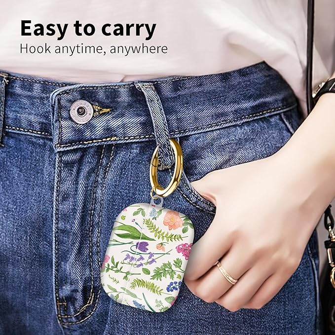 Compatible with Airpod pro 2nd/1st Generation Case Cover with Gold Round Keychain Cute Pattern Hard & Anti Slip Cover for Men Women & Girls（Flower Landscape）
