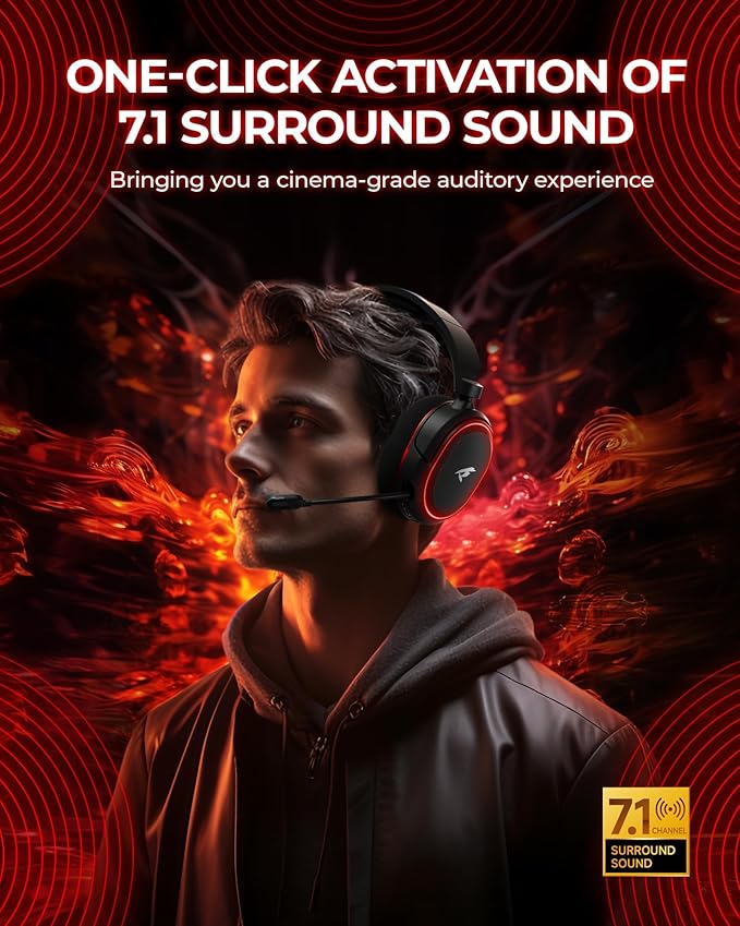 Wireless Gaming Headset, 7.1 Surround Sound, 2.4Ghz USB Gaming Headphones Bluetooth 5.4, 100-Hr Noise Canceling Mic RGB Light, Wireless Headset for PC PS5 PS4 Mac Switch, ONLY Wired Mode Suit for Xbox