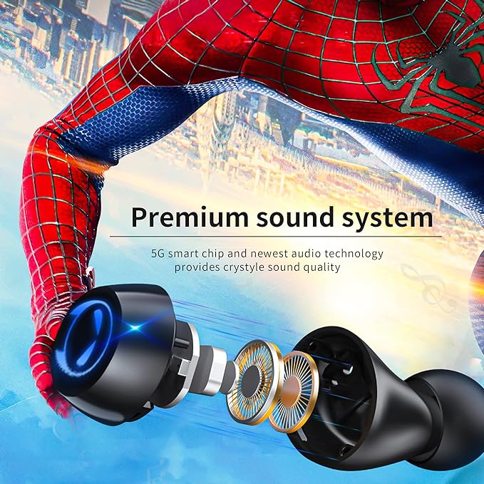 Kids Wireless Earbuds, Mini Bluetooth Earbuds with Microphone Touch Control IPX5 Waterproof 36H Playtime Hi-Fi Sound Deep Bass in Ear Earphones, Low-Latency Game Modes Headset for Phone.