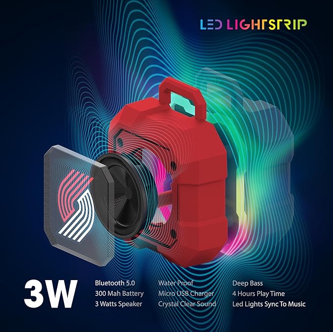 SOAR NBA Shockbox LED Wireless Bluetooth Speaker - Water Resistant IPX4, 5.0 Bluetooth with Over 5 Hours of Play Time - Small Portable Speaker - Officially Licensed NBA, Perfect Home & Outdoor Speaker