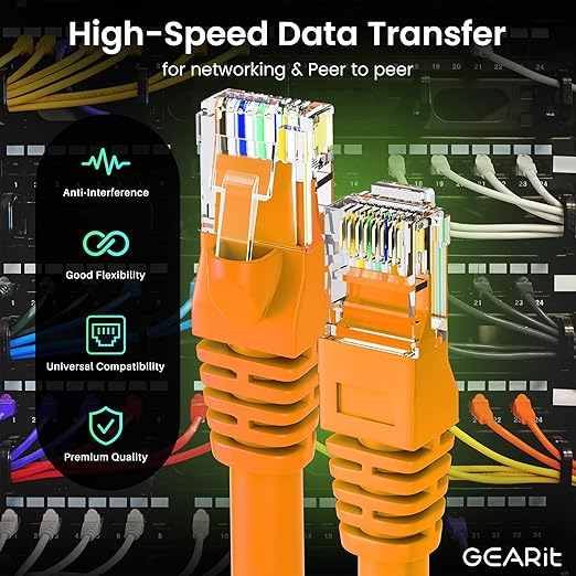 GEARit Cat 6 Ethernet Cable (10-Pack 3 Feet) Cat6 Network Patch, 10Gbps, RJ45, Snagless Cord, Gold-Plated Connectors, Internet for PC, TV, Tablet, Router, Printer, Servers, IT Data Center - Orange