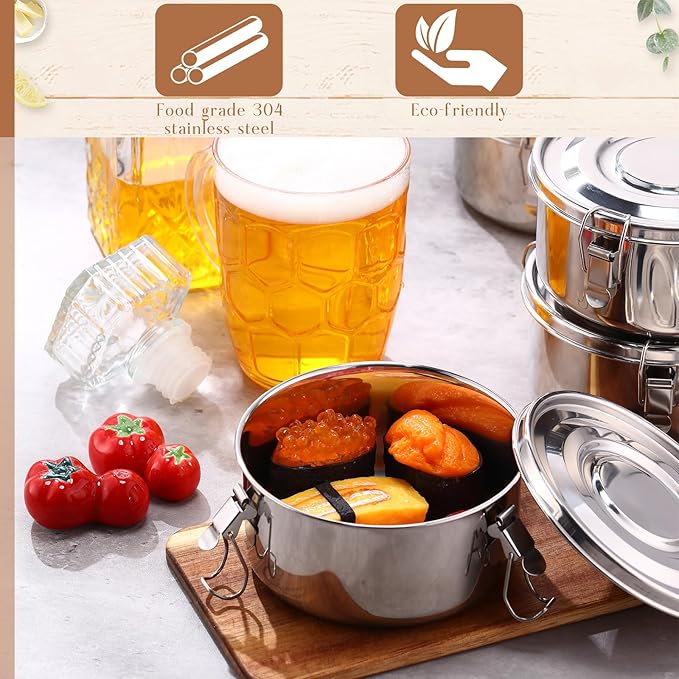 4 Pcs Stainless Steel Bento Box 22 oz Reusable 304 Stainless Steel Food Storage Containers with Lockable Clips to Leak Proof, Dishwasher Safe