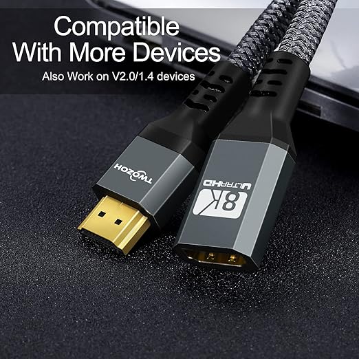 Twozoh 8K 4K HDMI Extension Cable, HDMI 2.1 Male to Female Cable, Nylon Braided HDMI Extender Cable Support 8K@60Hz 4K@120Hz 48gbps（1.6FT）